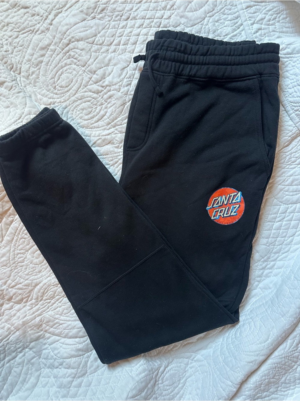 Santa Cruz Black Sweatpants with White Logo Patch